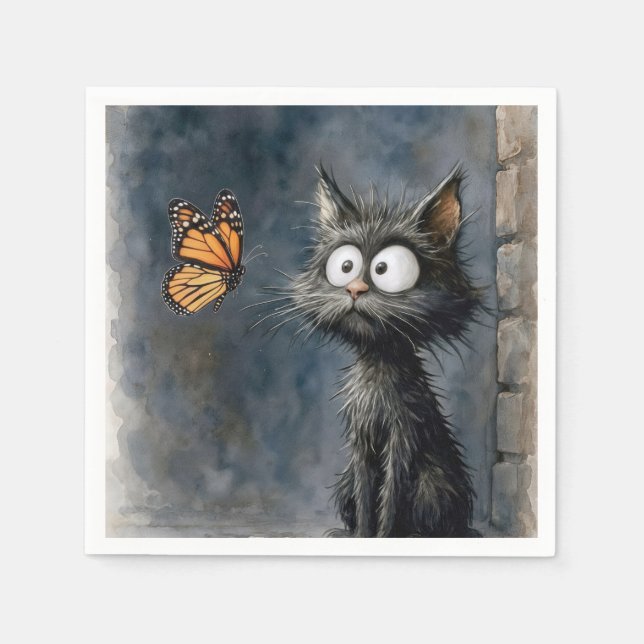 Servilleta De Papel Scruffy Cat Staring at a Butterfly (Anverso)