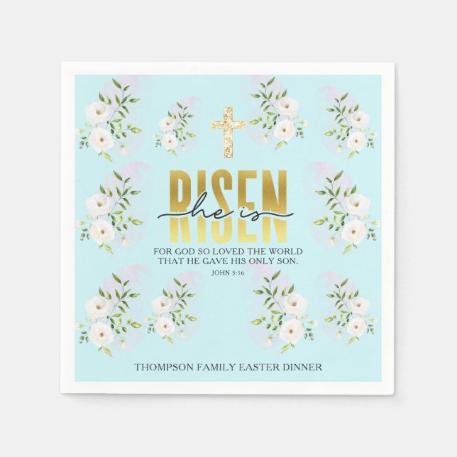 Servilleta De Papel Se Levanta Cita Religiosa Cristiana Pascua Azul (Anverso)