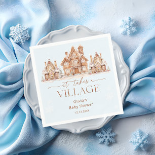 Servilleta De Papel Se necesita un Baby Shower azul invernal de pueblo