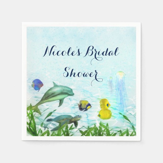 Servilleta De Papel Sea Animals Beach Watercolor Elegante Personalizad (Anverso)