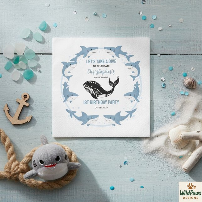 Servilleta De Papel Sea Animals Shark 1st Birthday | Under the Sea  (Sea Animals Shark 1st Birthday | Under the Sea Napkins
)