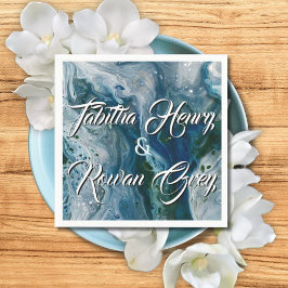 Servilleta De Papel Sea Blues Alcohol Ink Paint Elegant Wedding