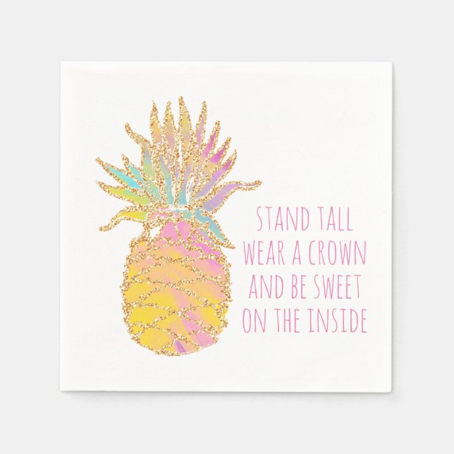Servilleta De Papel Sea un piña lindo arcoiris y piña de oro (Anverso)