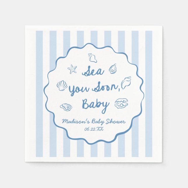 Servilleta De Papel Sea You Soon Baby Coastal Baby Shower (Anverso)
