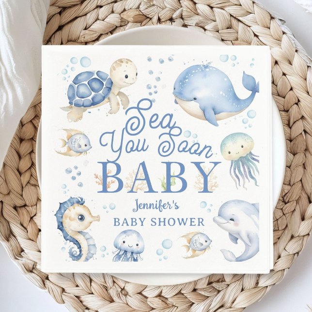 Servilleta De Papel Sea You Soon Baby Shower Boy Blue Ocean Paper (Subido por el creador)