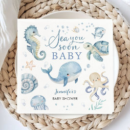Servilleta De Papel Sea You Soon Baby Shower Boy Blue Ocean Paper