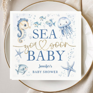 Servilleta De Papel Sea You Soon Baby Shower Niño Azul Marino Papel