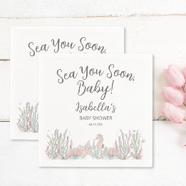 Servilleta De Papel Sea You Soon Hand Drawn Seahorse Baby Shower