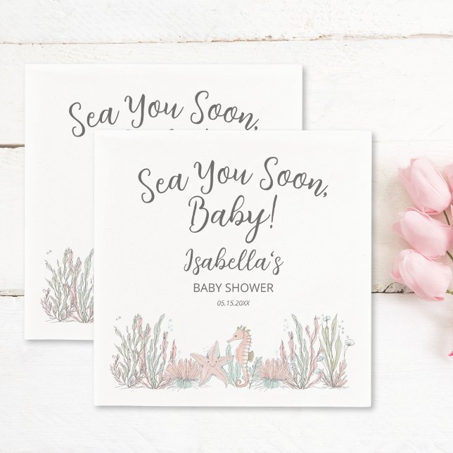 Servilleta De Papel Sea You Soon Hand Drawn Seahorse Baby Shower (Subido por el creador)