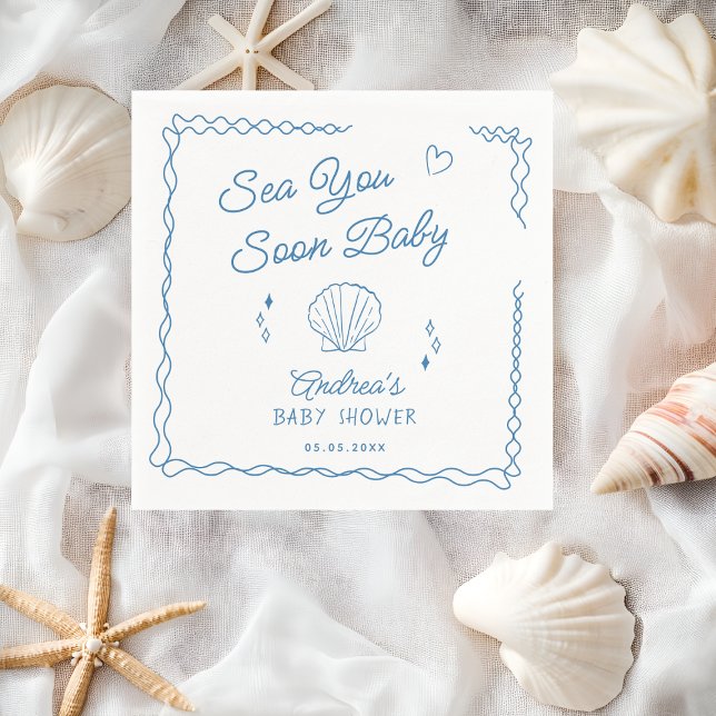 Servilleta De Papel Sea You soon Mane Drake Ocean Seashell Baby Shower (Subido por el creador)