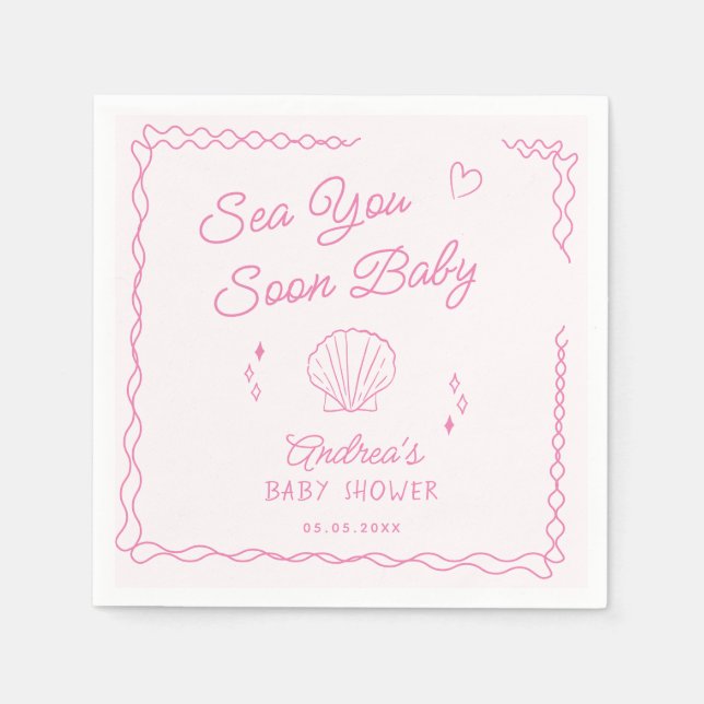 Servilleta De Papel Sea You soon Mane Drake Ocean Seashell Baby Shower (Anverso)