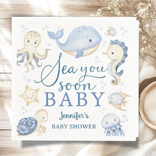 Servilleta De Papel Sea You Soon Niño Baby Shower Océano Azul 