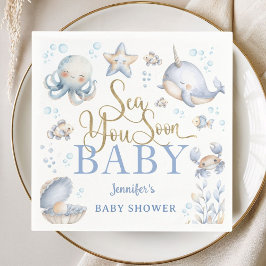 Servilleta De Papel Sea You Soon Ocean Baby Shower Boy Blue Paper