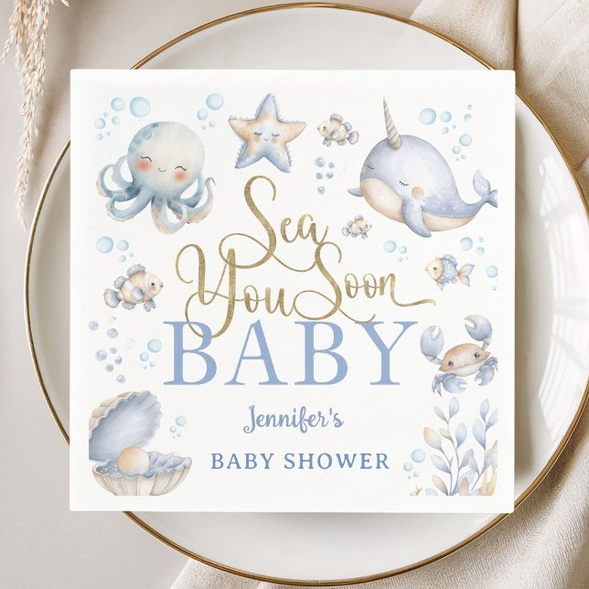 Servilleta De Papel Sea You Soon Ocean Baby Shower Boy Blue Paper (Subido por el creador)