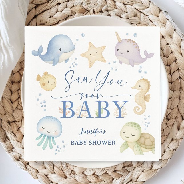 Servilleta De Papel Sea You Soon Ocean Baby Shower Paper (Subido por el creador)