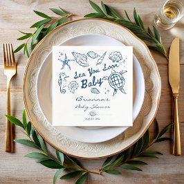 Servilleta De Papel Sea you soon seashells beach boy baby shower