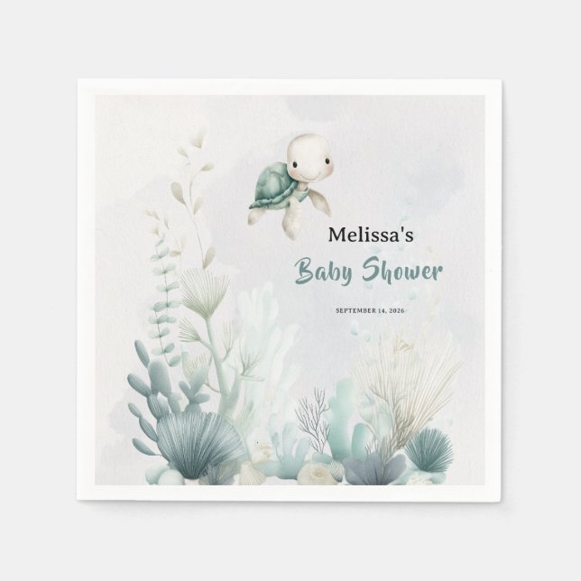 Servilleta De Papel Sea You Soon Turtle Undersea Baby Shower (Anverso)