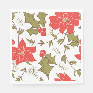 Servilleta De Papel Seamless Merry Navidad poinsettia rojo eux verde