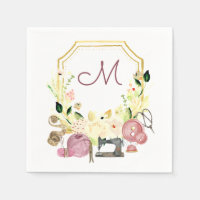 Seamstress Monograma Escudo de costura Napkin