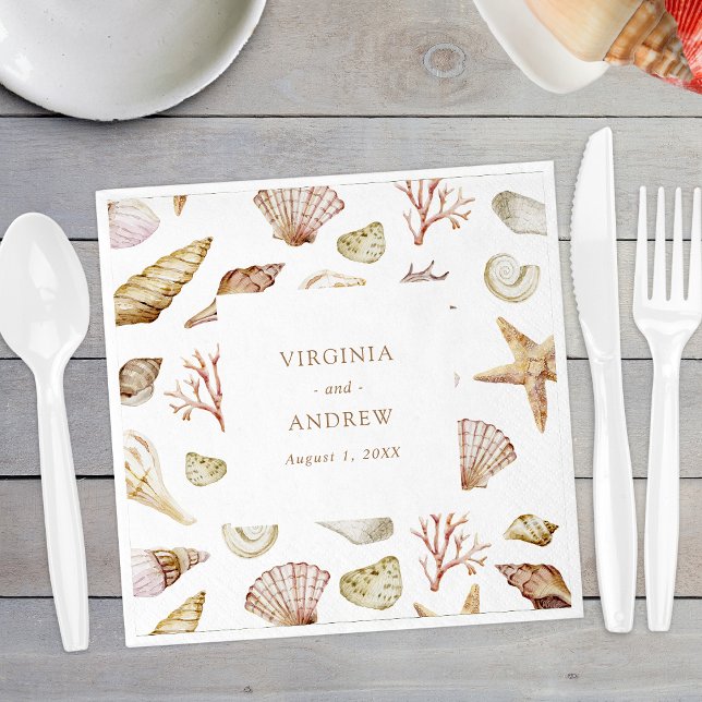 Servilleta De Papel Seashell Boda (Watercolor Seashell Beach Wedding Paper Napkins by Painted Paperie
)