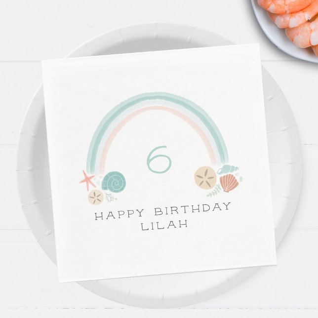 Servilleta De Papel Seashell Rainbow Nautical Birday Party (Subido por el creador)
