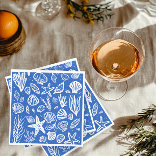 Servilleta De Papel Seashells Beach Wedding Blue White Cute Seaside