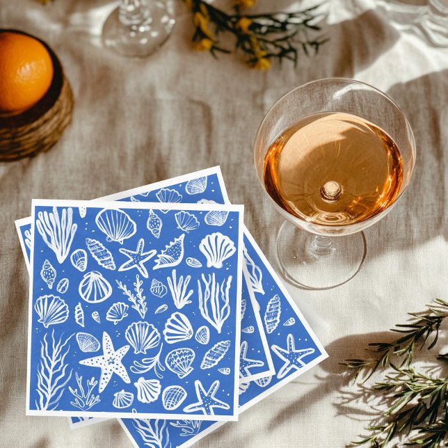 Servilleta De Papel Seashells Beach Wedding Blue White Cute Seaside (Seashells Beach Wedding Blue White Cute Seaside Napkins
)