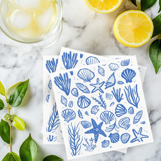 Servilleta De Papel Seashells Beach Wedding Blue White Cute Seaside (Seashells Beach Wedding Blue White Cute Seaside Napkins
)