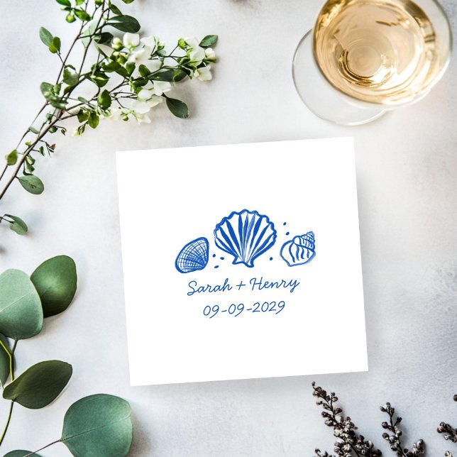 Servilleta De Papel Seashells Beach Wedding Blue White PERSONALIZADO (Seashells Beach Wedding Blue White CUSTOM Napkins
)