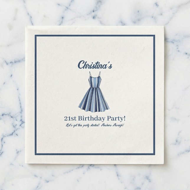 Servilleta De Papel Seaside Stripes Celebration Birthday    (Anchors Aweigh To New Memories)