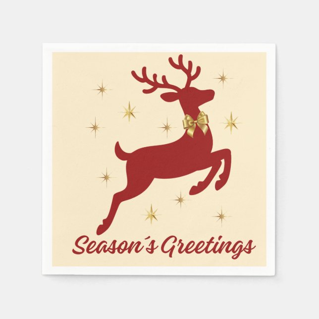 Servilleta De Papel Season’s Greetings Red Reindeer Paper Napkin (Anverso)