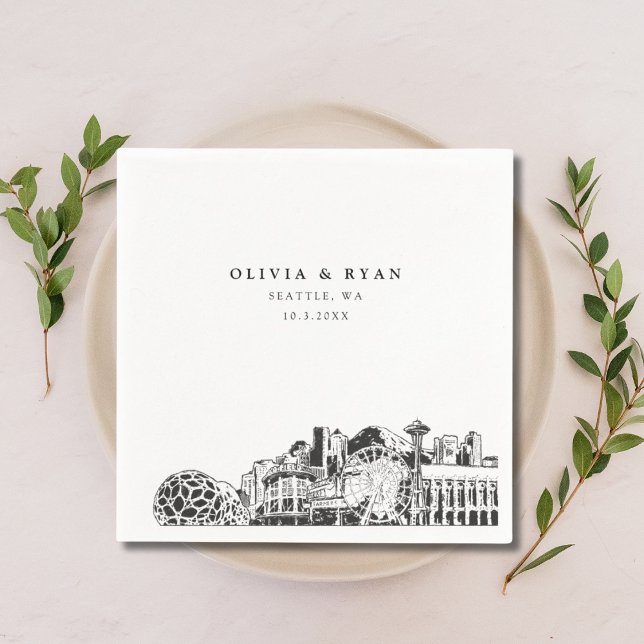 Servilleta De Papel Seattle Skyline Boda Papel Cocktail Napkin (Seattle party skyline napkin Seattle Wedding )