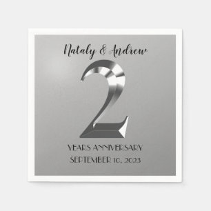 Servilleta De Papel Segundo aniversario de Boda de plata metálica