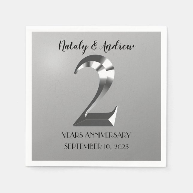 Servilleta De Papel Segundo aniversario de Boda de plata metálica (Anverso)