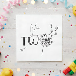 Servilleta De Papel Segundo cumpleaños de Dandelion monocromático