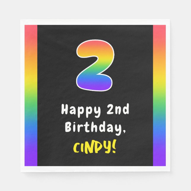 Servilleta De Papel Segundo cumpleaños: Espectro arcoiris # 2, nombre  (Anverso)