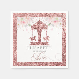 Servilleta De Papel Segundo Purpurina de Carrusel Floral de cumpleaños