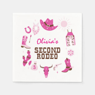 Servilleta De Papel Segundo Rodeo Pink Western Cowboy Cumpleaños 2