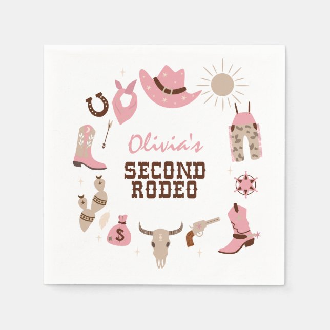 Servilleta De Papel Segundo Rodeo Pink Western Cowboy Cumpleaños 2 (Anverso)