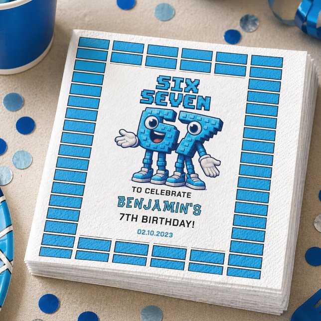Servilleta De Papel Seis Siete Meme Cumpleaños 7 | Divertido Moderno (Six Seven Meme 7th Birthday | Funny Trendy Paper npkins)