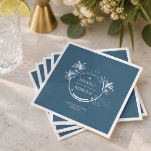Servilleta De Papel Sello de Boda Costero Azul Moderno