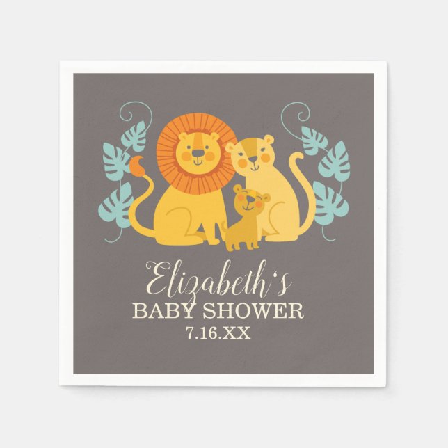 Servilleta De Papel Selva de león Safari Gray Baby Shower (Anverso)