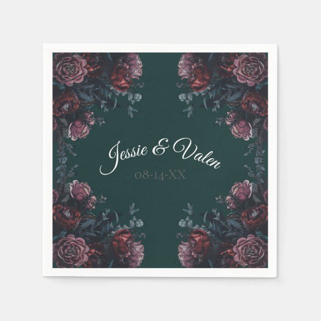 Servilleta De Papel Selva Oscura Verde Elegante Boda Maroon Mauve (Anverso)