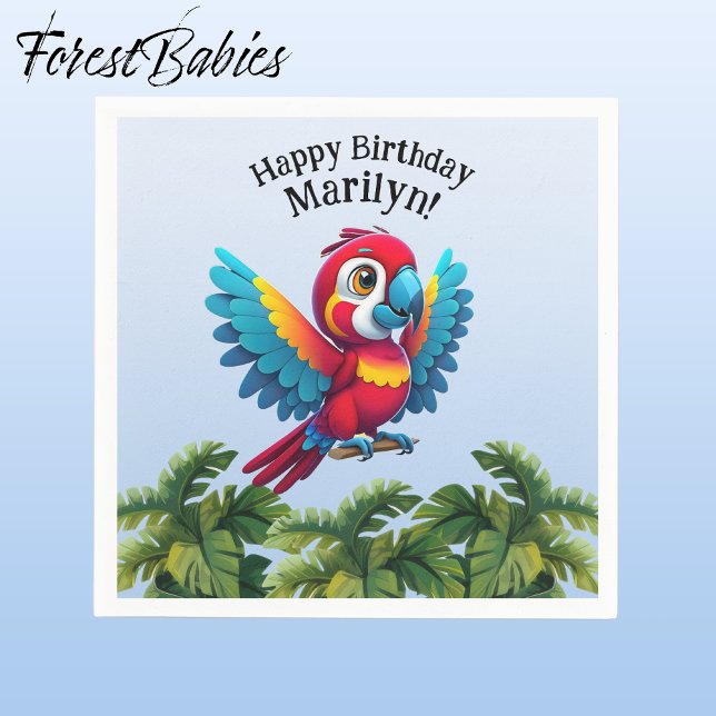 Servilleta De Papel Selva tropical Selva Macaw Safari Parrot Bird (Macaw Parrot 🌴 Tropical Bird ForestBabies Customizable Birthday Party Napkins)