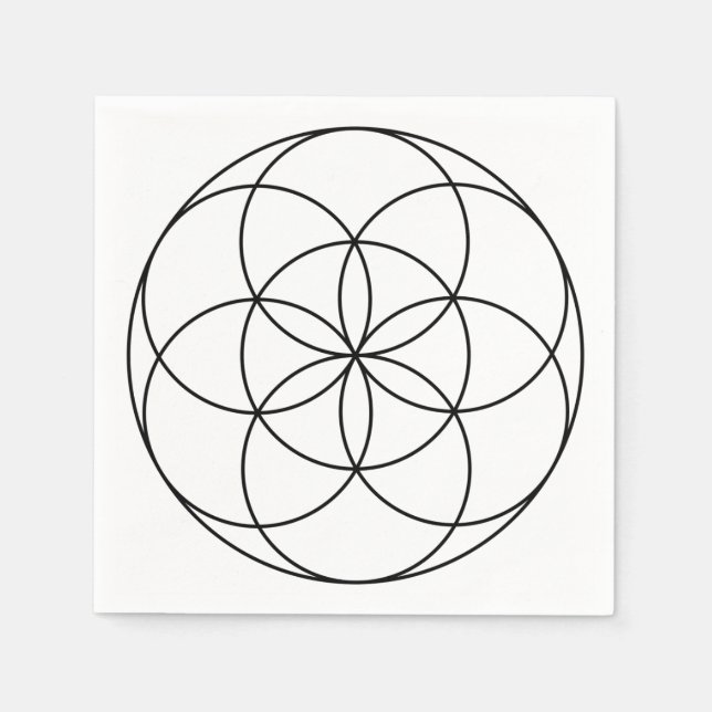 Servilleta De Papel Semilla de Vida Geometría Sagrada negro y blanco (Anverso)