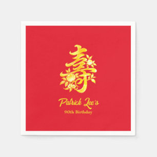 Servilleta De Papel señal de longevidad china melocotón rojo 90 cumple