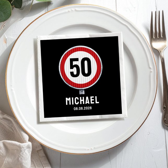 Servilleta De Papel Señal roja circular de camino con cumpleaños PERSO (Subido por el creador)