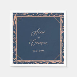 Servilleta De Papel Sencilla Boda Elegante de Oro Rosa y Azul Marino