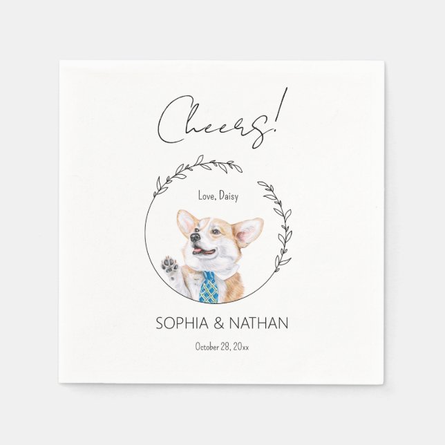 Servilleta De Papel Sencilla Corgi Dog Boda Cocktail Napkins (Anverso)