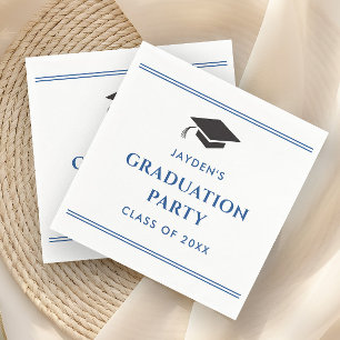 Servilleta De Papel Sencilla Fiesta de Graduación Deportiva Azul y Bla